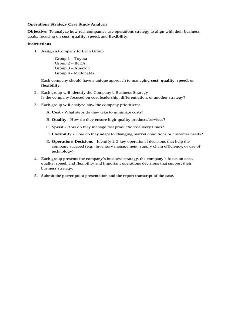 Operations Strategy Case Study Analysis | PDF