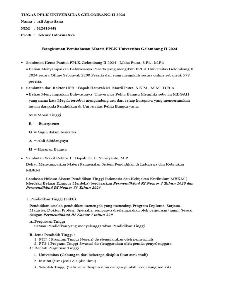 Tugas PPLK Universitas Gelombang II 2024 Ali Agustiana 312410448 | PDF