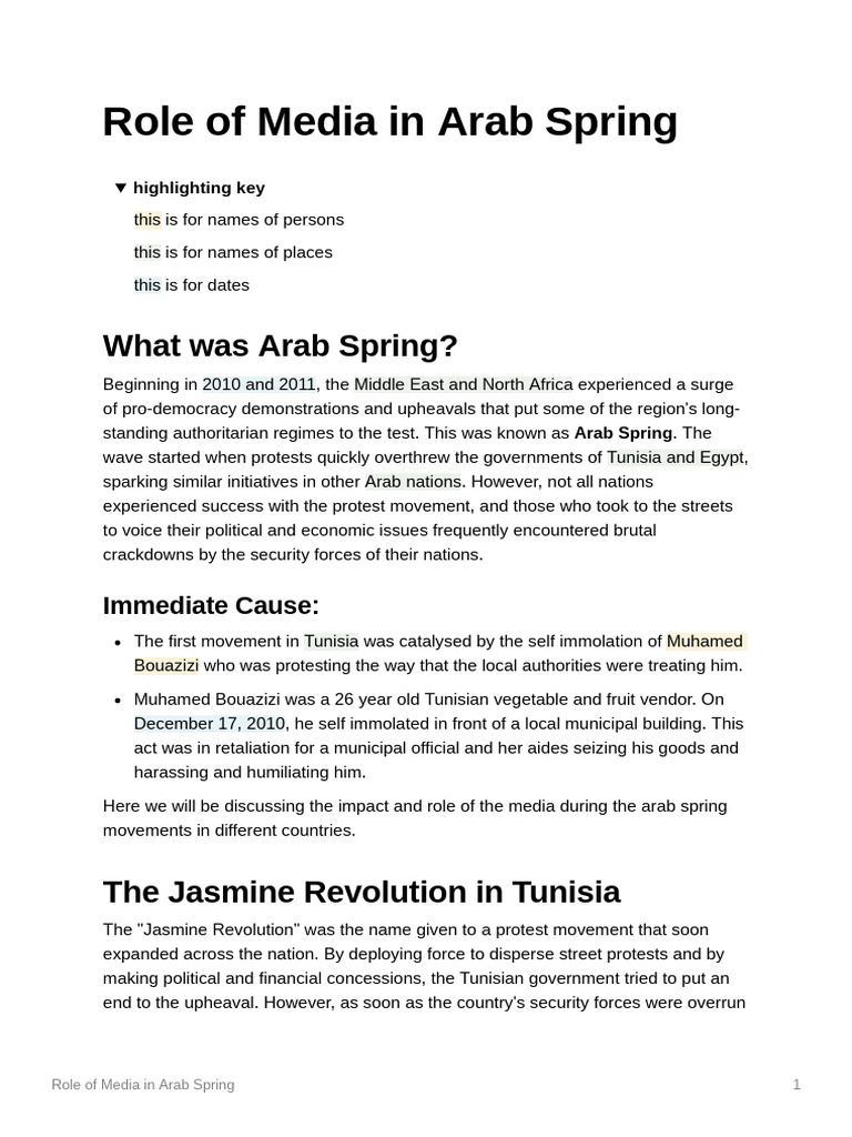 Role of Media in Arab Spring | PDF | Arab Spring | Protest