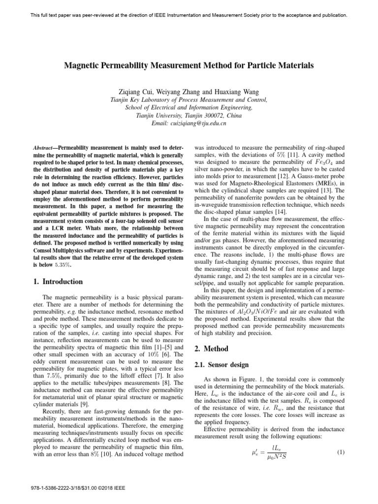 Magnetic Permeability Measurement Method For Particle Materials | PDF