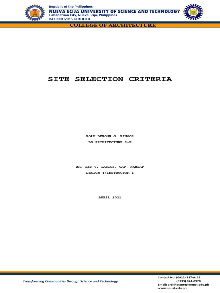 Midterm Plate Site Selection Criteria | PDF