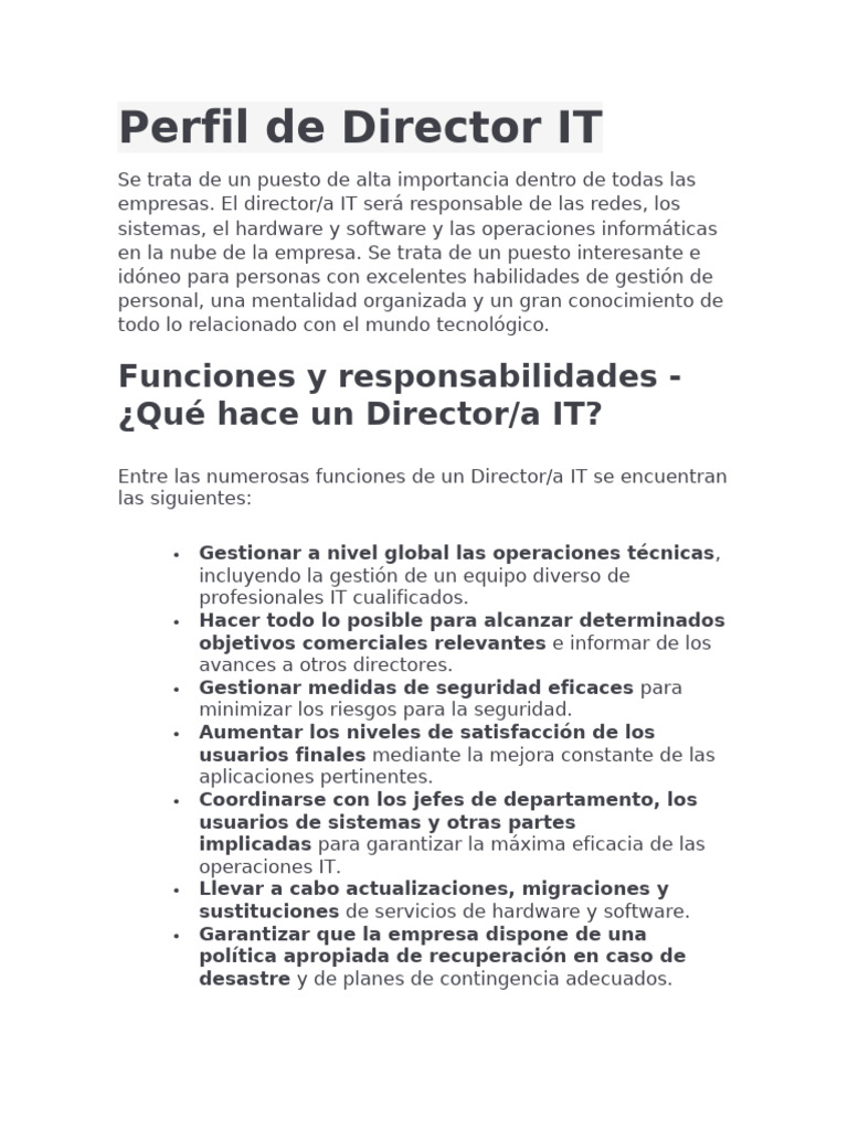 REVISADIO Perfil de Director IT | PDF