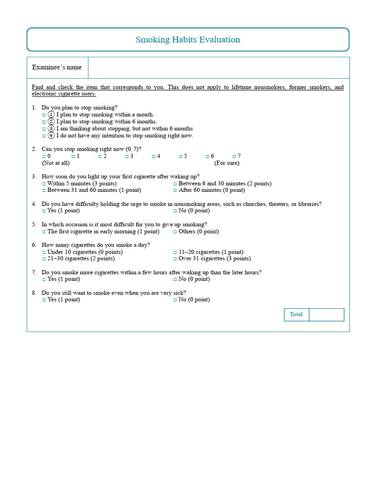 Addtional Questionnaire On Habits | PDF