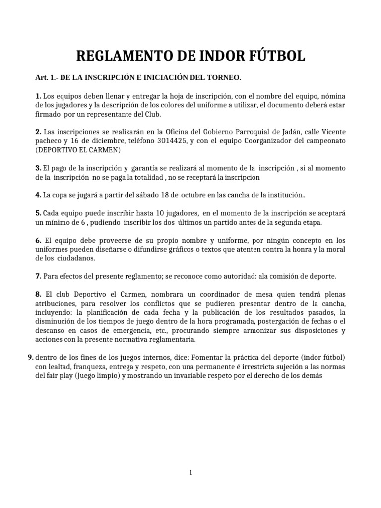 Reglamento de Indor Fútbol | PDF