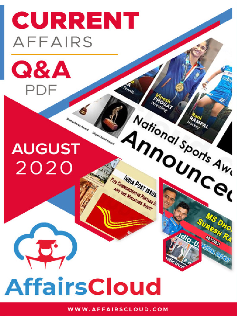 Current Affairs Q&A PDF - August 2020 by AffairsCloud | PDF