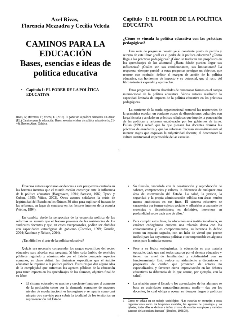 02 - Rivas, A. - Caminos para La Educación - Cap. I | PDF
