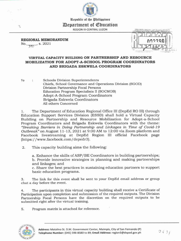 RM No. 310, S. 2021 - Virtual Capacity Building On Partnership and ...