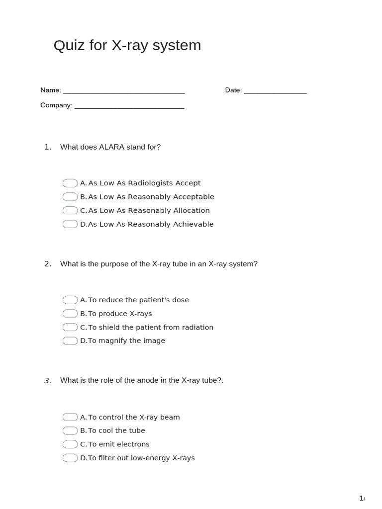 Quiz For X-Ray System | PDF