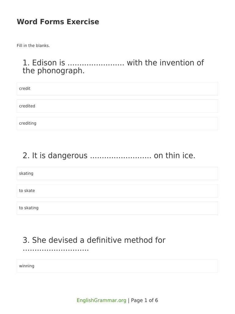 Examples Of Word Forms