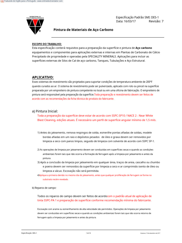DES-1 - PAINTING OF CARBON STEEL MATERIALS - R7.en - PT | PDF