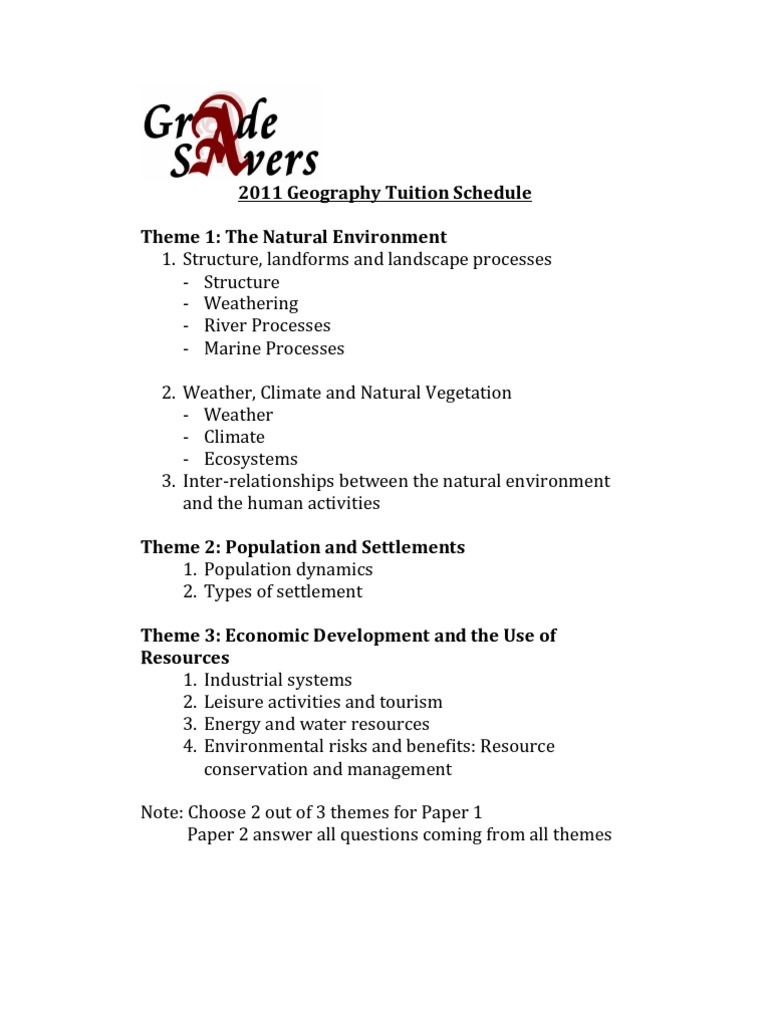 2011 Geography Tuition Schedule PDF