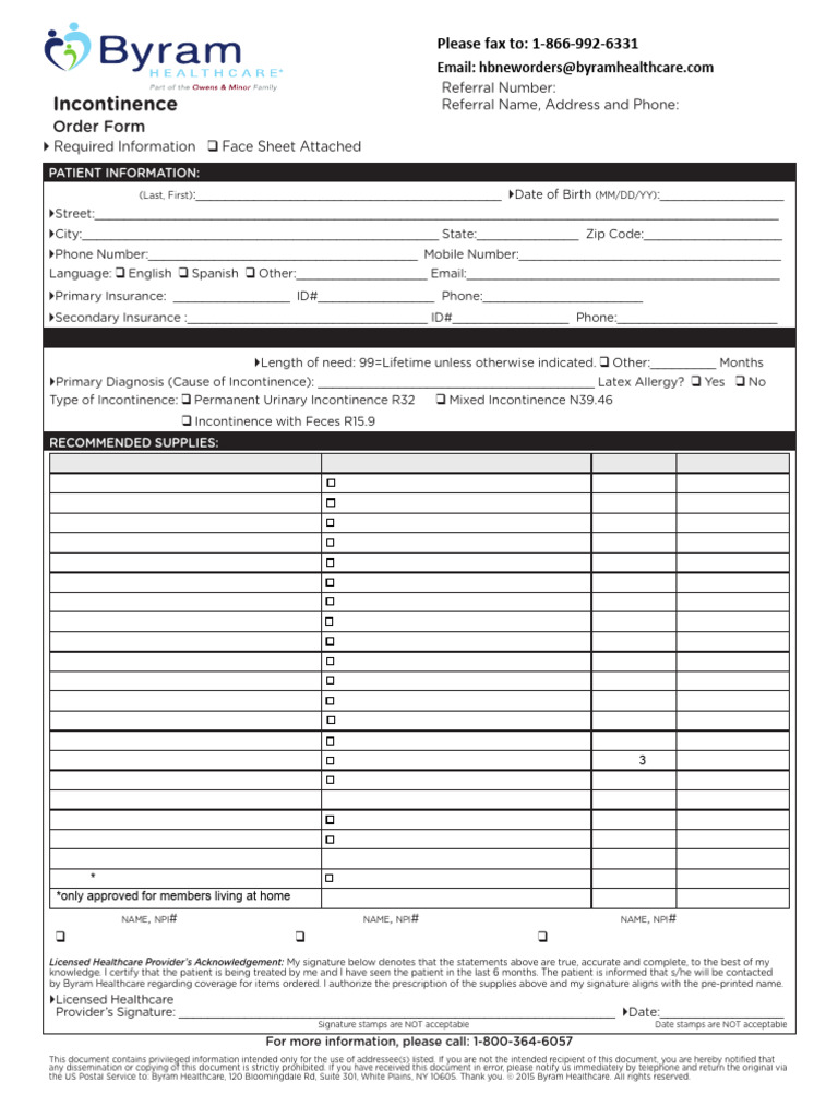 Incontinence Fax Order Form | PDF