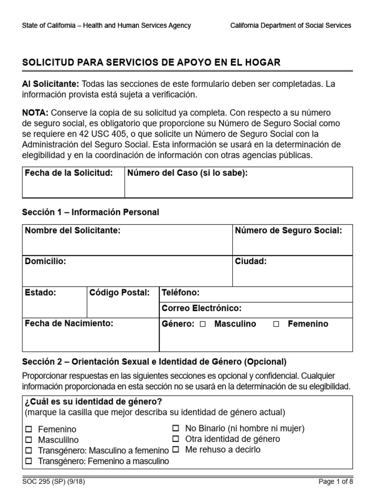 Solicitud para Servicios de Apoyo en El Hogar: Información Provista ...