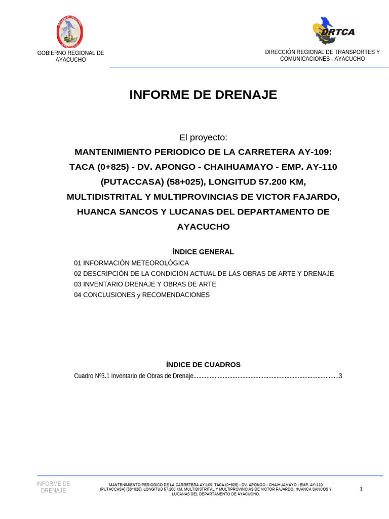 Inf. de Drenaje Taca - Putaccasa | PDF | Administracion del Agua ...