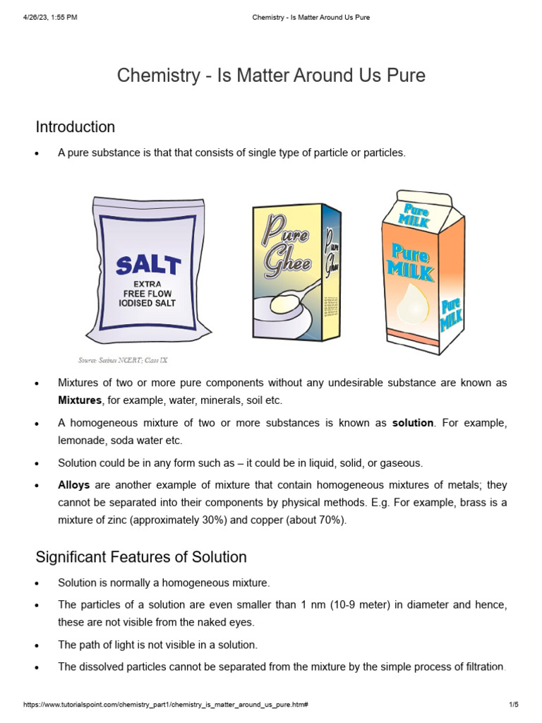 Chemistry - Is Matter Around Us Pure | PDF