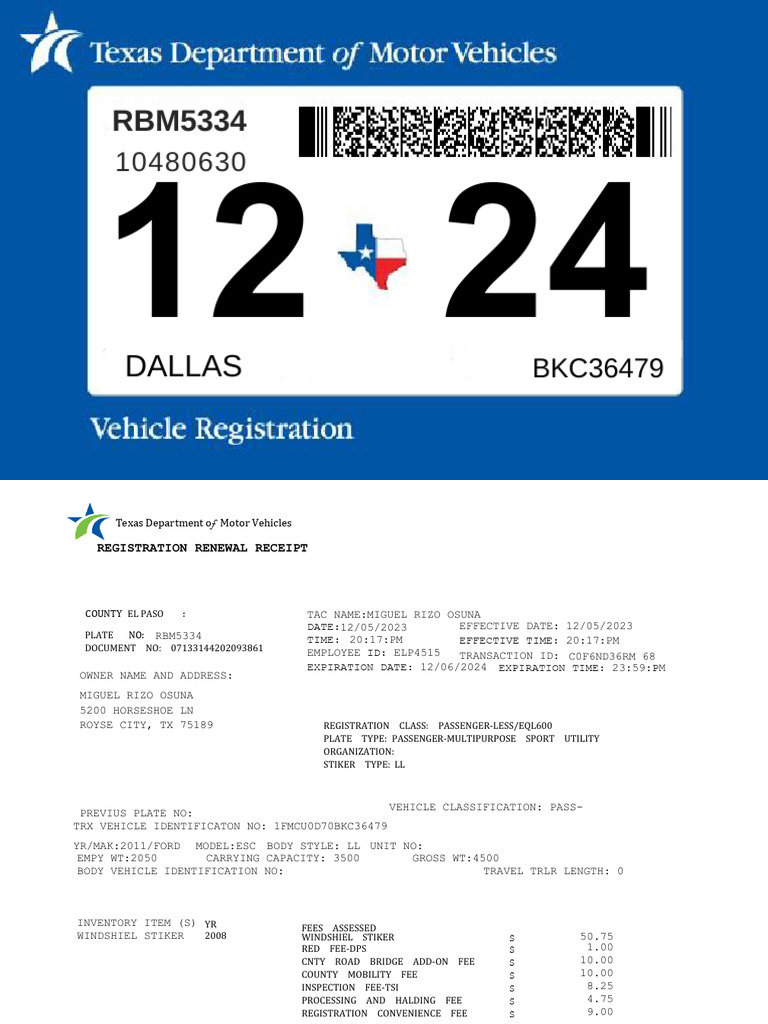 Registration y Stiker Con Recibo | PDF