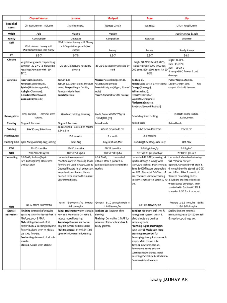 Floriculture Chart | PDF