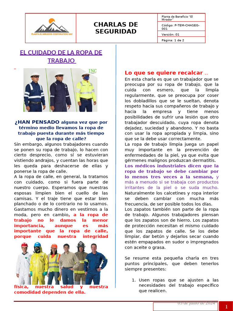 03.06.2024-El Cuidado de La Ropa de Trabajo | PDF