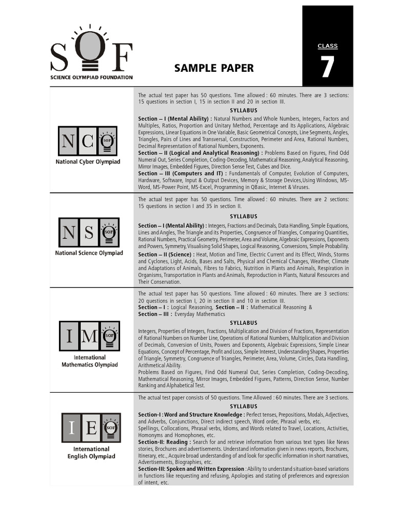 Cbse NCO Olympiad Sample Papers Class 7 | PDF