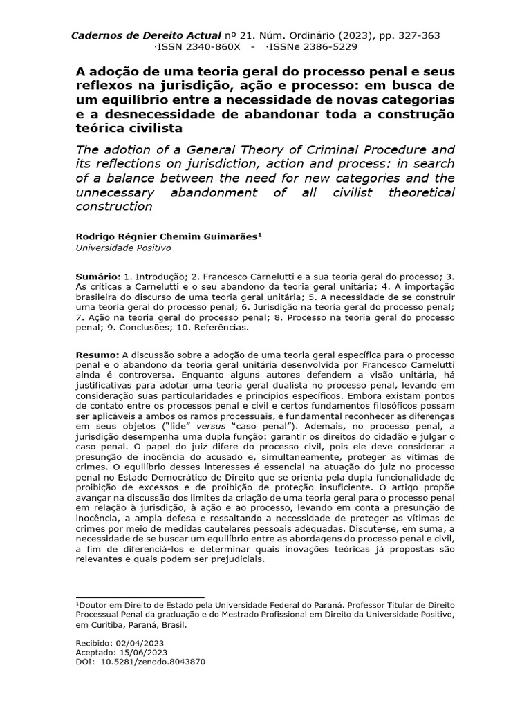 Artigo Teoria Geral Do Processo Penal | PDF