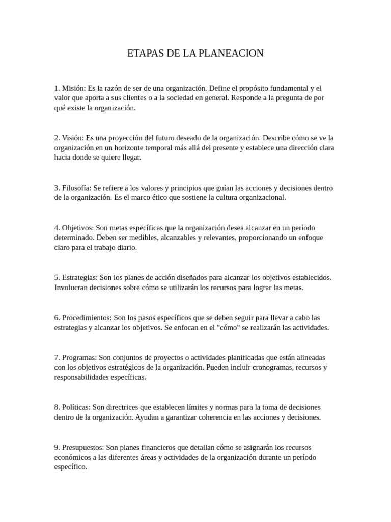 Etapas Clave en la Planeación Estratégica | PDF | Planificación ...
