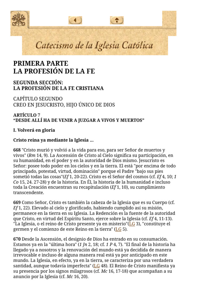 Catecismo de La Iglesia Católica, Primera Parte, Segunda Sección ...