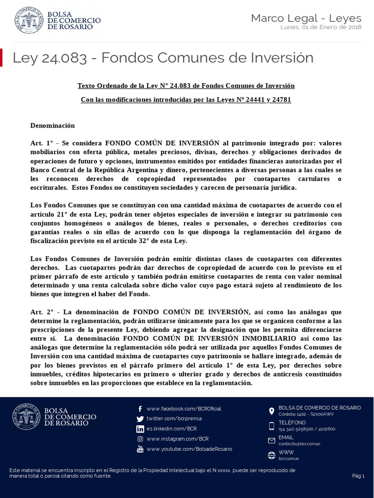 Ley 24.083 - Fondos Comunes de Inversión | PDF