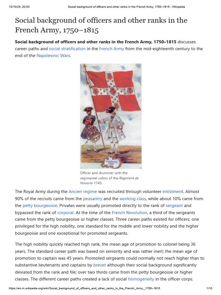 Social Background of Officers and Other Ranks in The French Army, 1750 ...