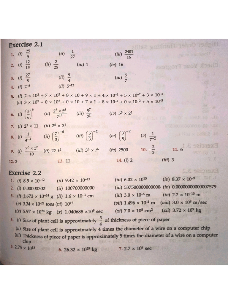 Answers of The Chapter Exponents and Powers | PDF