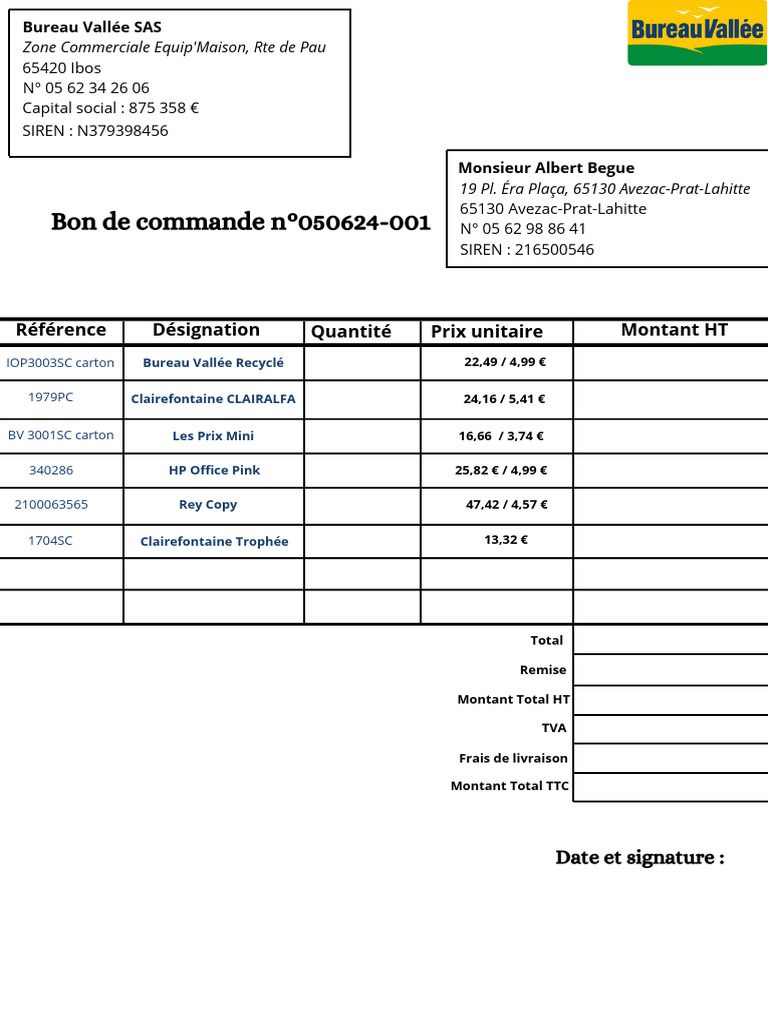 Bon de Commande N°050624-001: 65420 Ibos #05 62 34 26 06 Capital Social ...