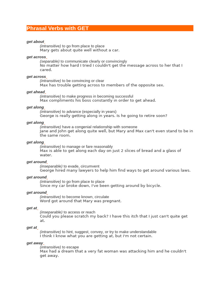 Phrasal Verbs With GET | PDF