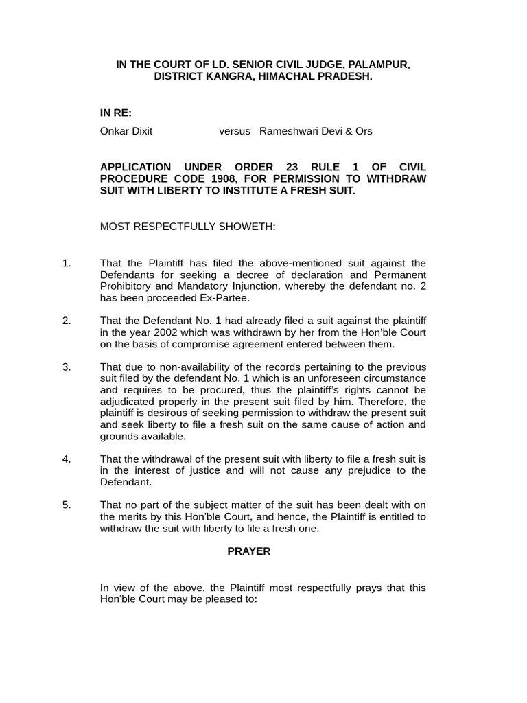 Order 23 Rule 1 Application | PDF