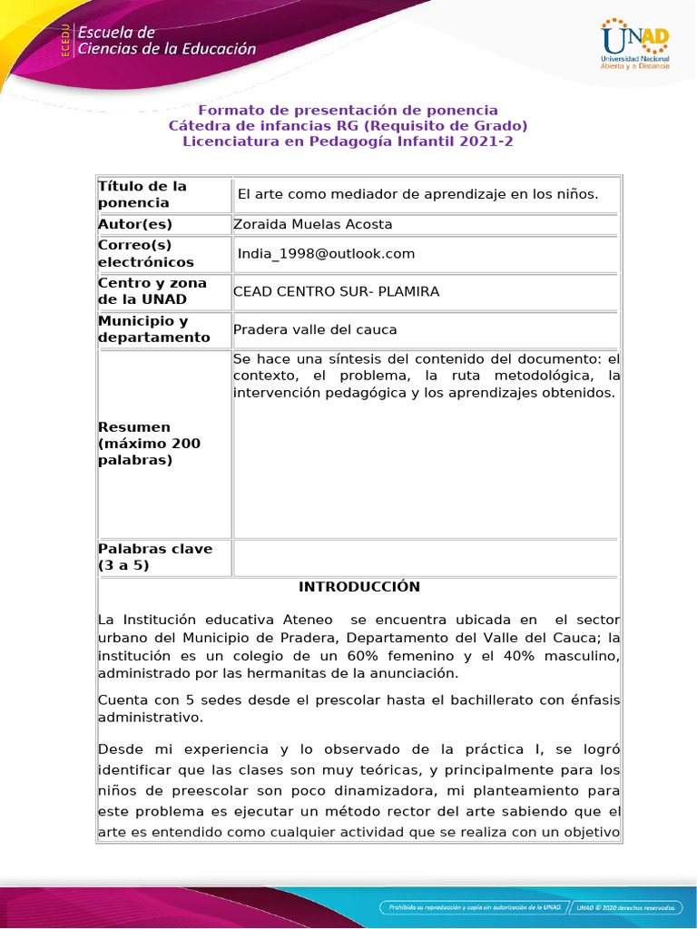 Anexo 1 - Formato de Ponencia | PDF | Pedagogía | Aprendizaje