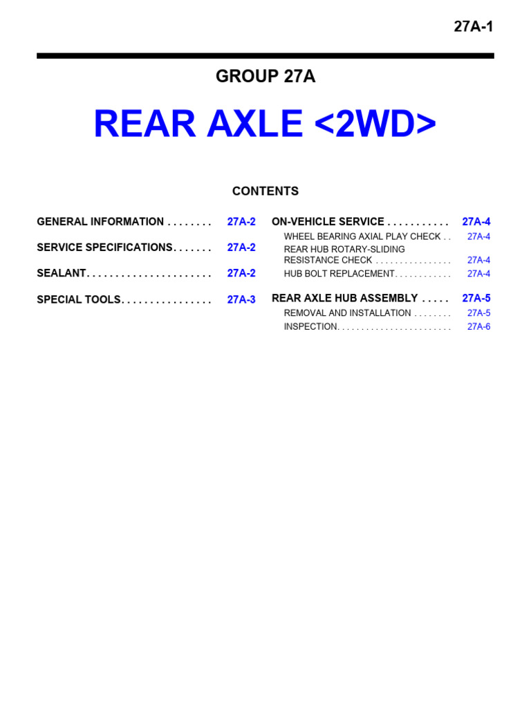 Rear Axle : Group 27A | PDF