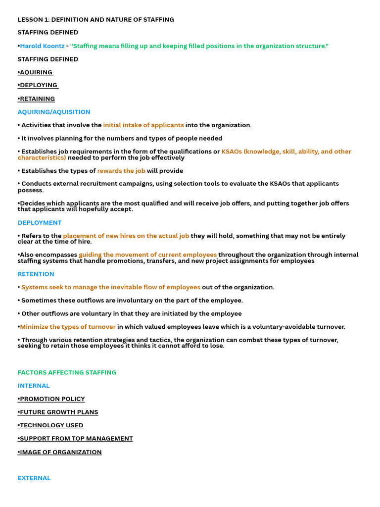 Lesson 1 definition and nature of staffing 20241006 223624 0000 pdf