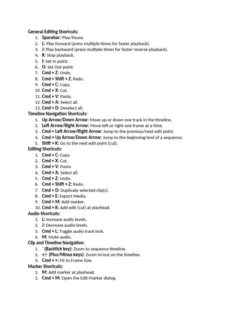 HO#3 - Adobe Premiere Keyboard-Shortcuts | PDF