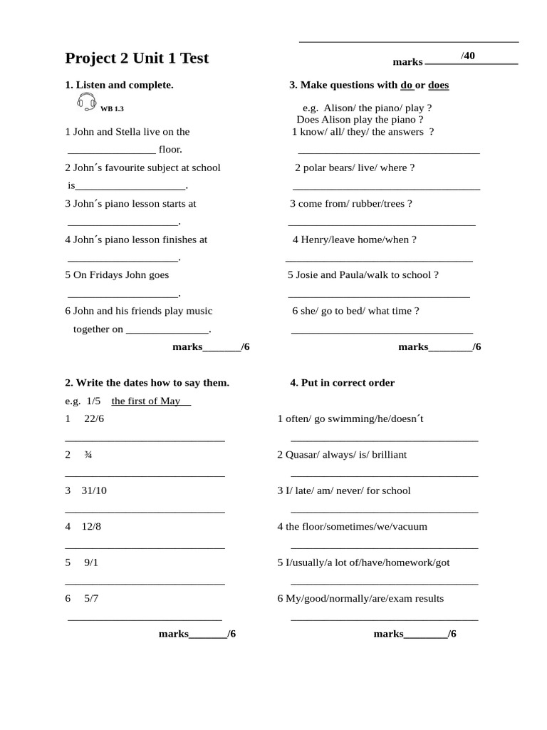 Project 2 Unit 1 Test New | PDF