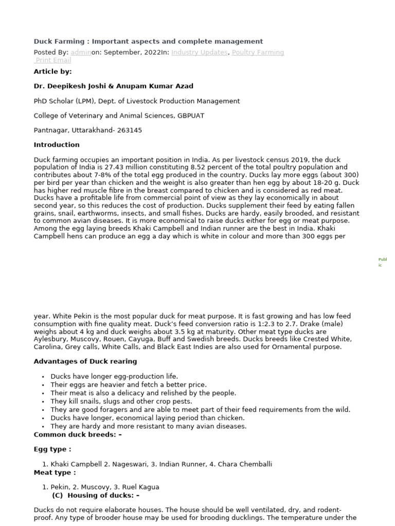 Ducks Farming | PDF | Chicken | Ventilation (Architecture)