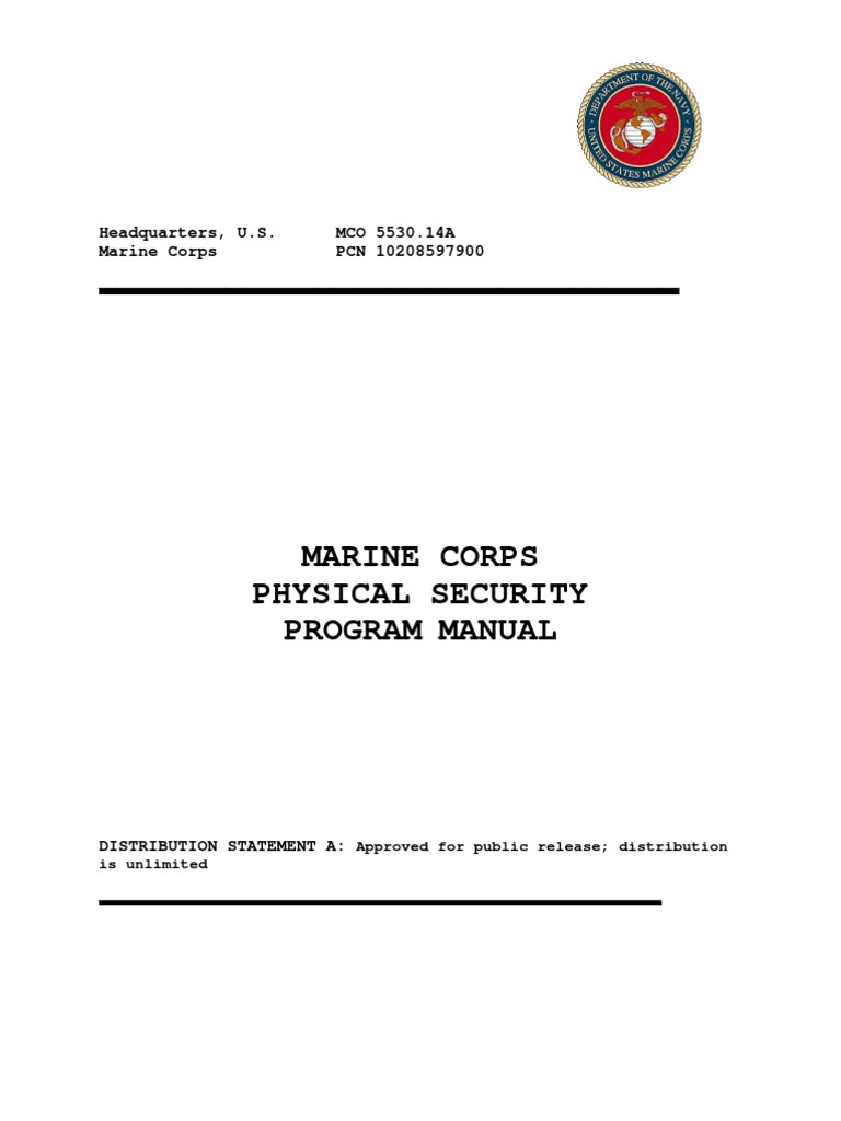 Mco 5530.14a Marine Corps Physical Security Program Manual United States Marine Corps