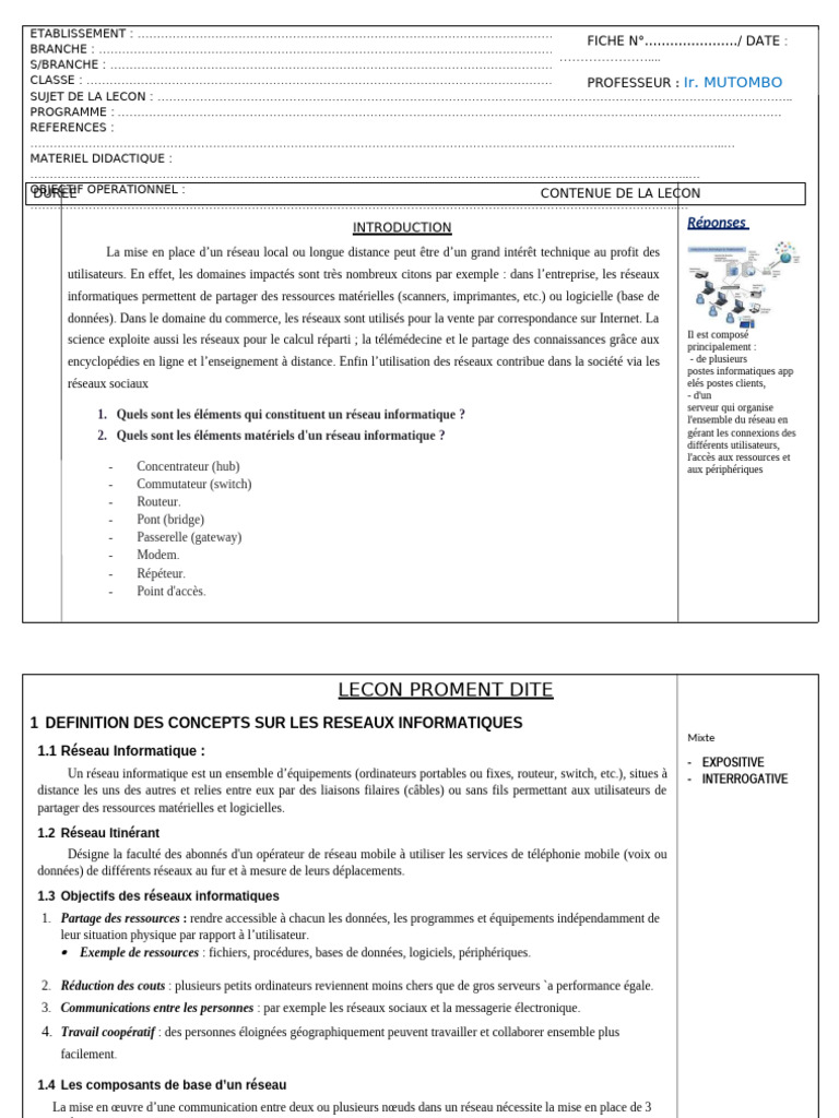 Lecon 01 Reseau Informatique Definition Des Concepts Pdf