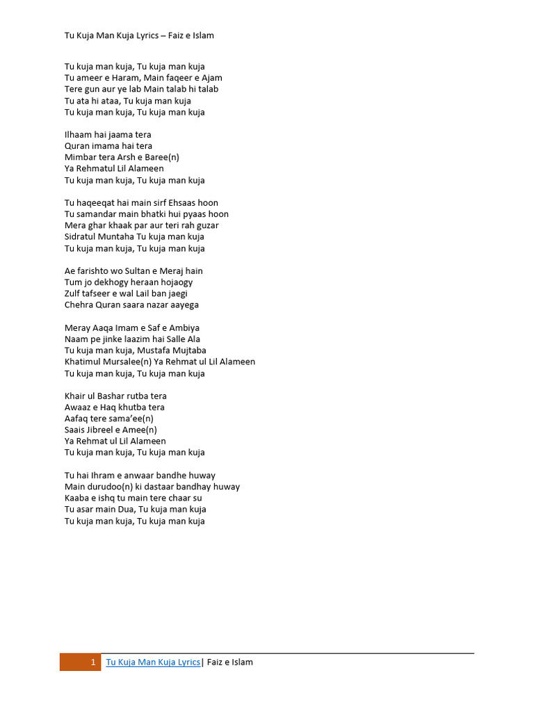 Tu Kuja Man Kuja Lyrics | PDF
