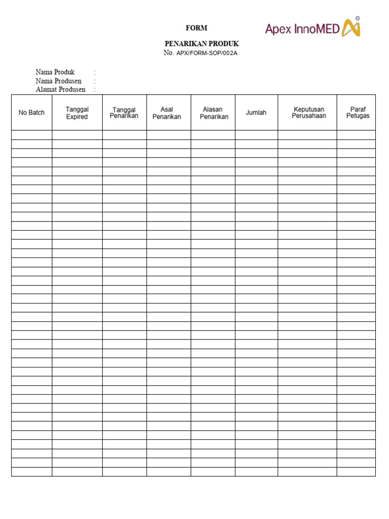 FORM - 002A - APX - Rev01 - Form Penarikan Produk | PDF