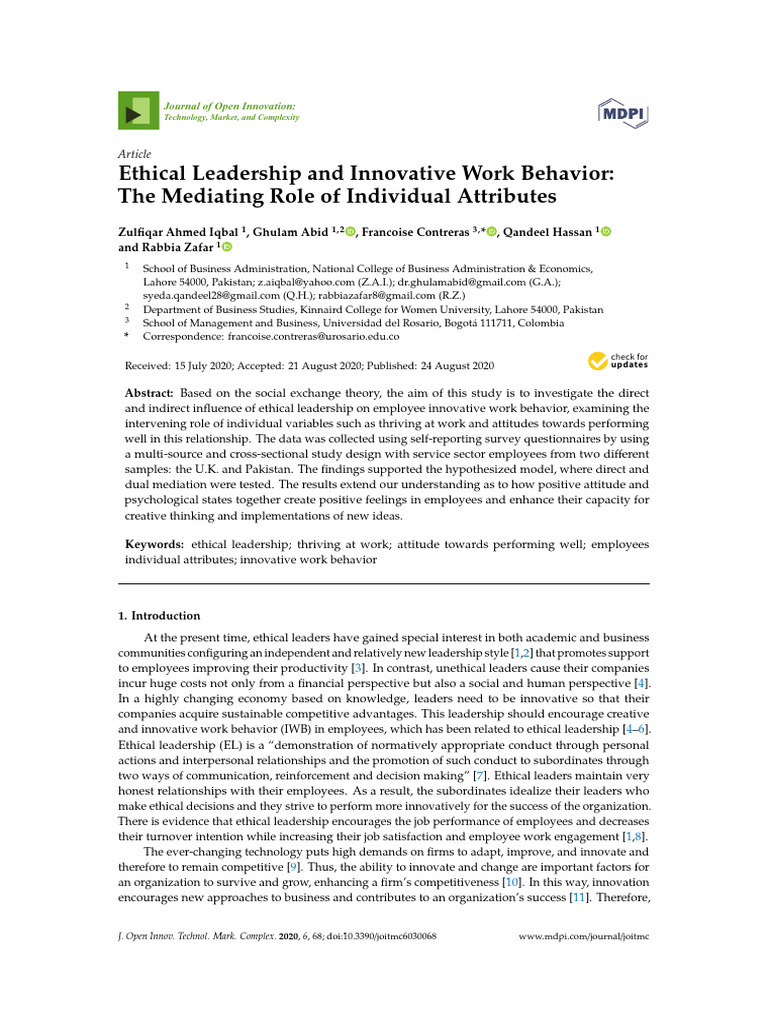 Ethical Leadership and Innovative Work Behavior | PDF