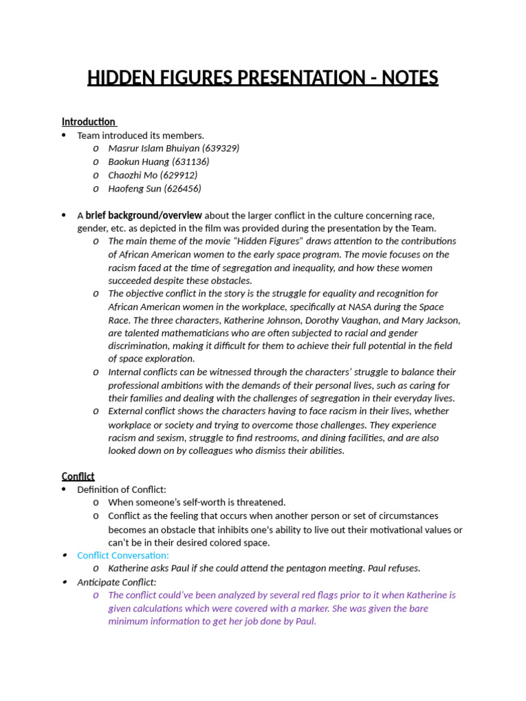 Hidden Figures Presentation - Notes | PDF