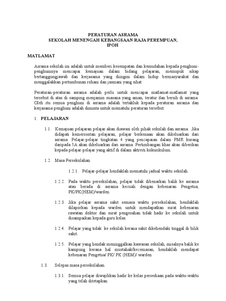Peraturan Asrama Pdf