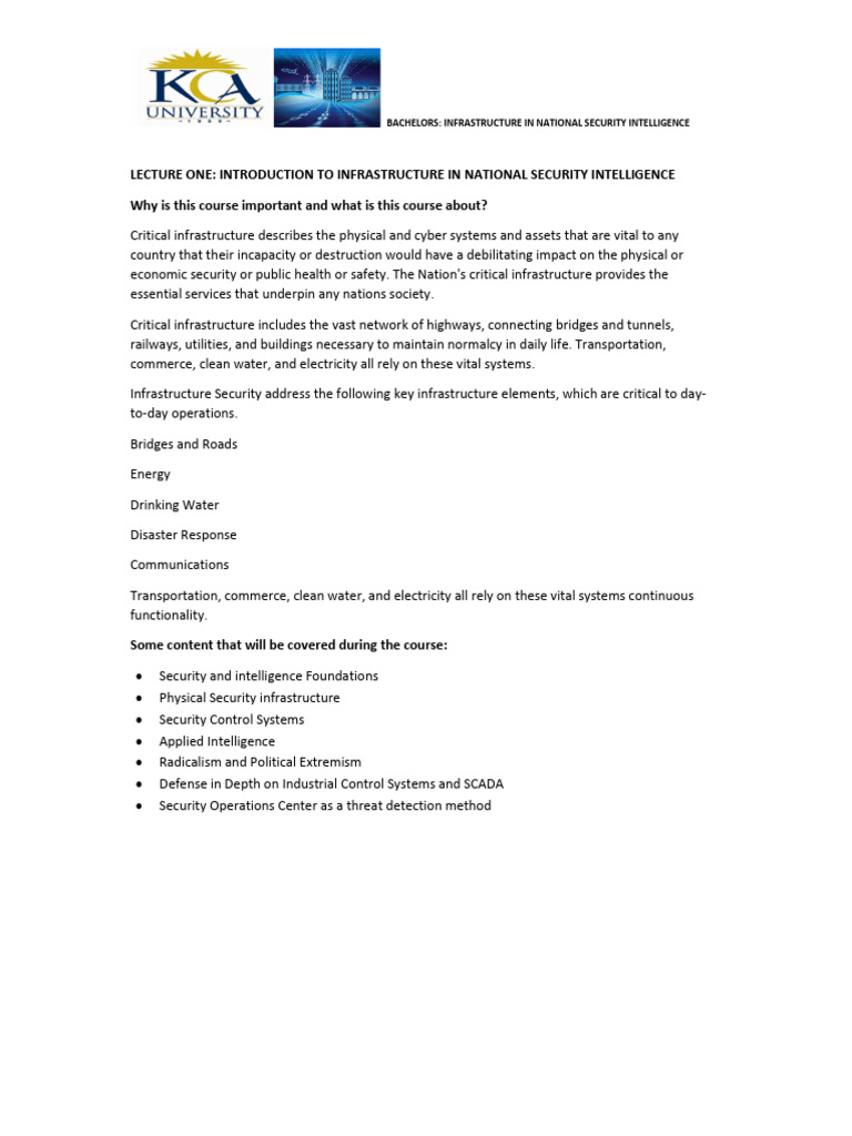 Infrastructure In National Security And Intelligence Unit 1 Pdf
