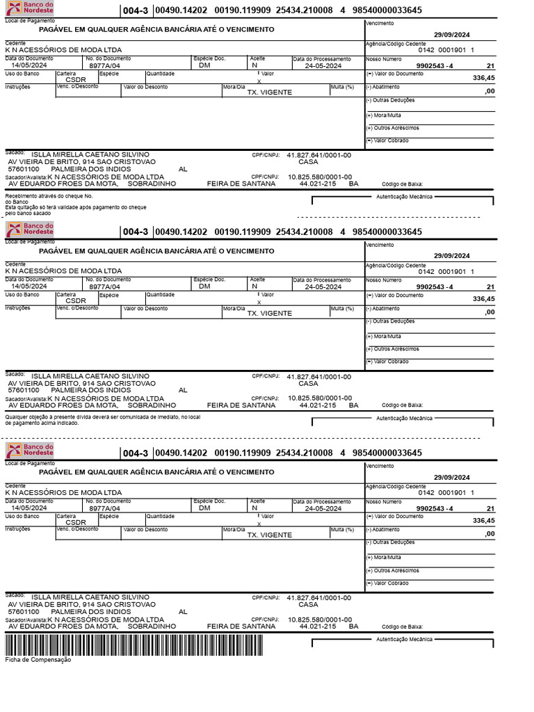 Ficha de Compensação | PDF