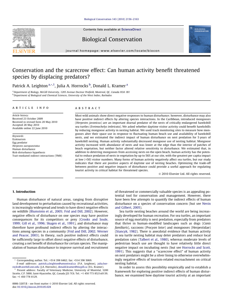 Leighton Et Al (2010) Conservation and The Scarecrow Effect: Can Human ...
