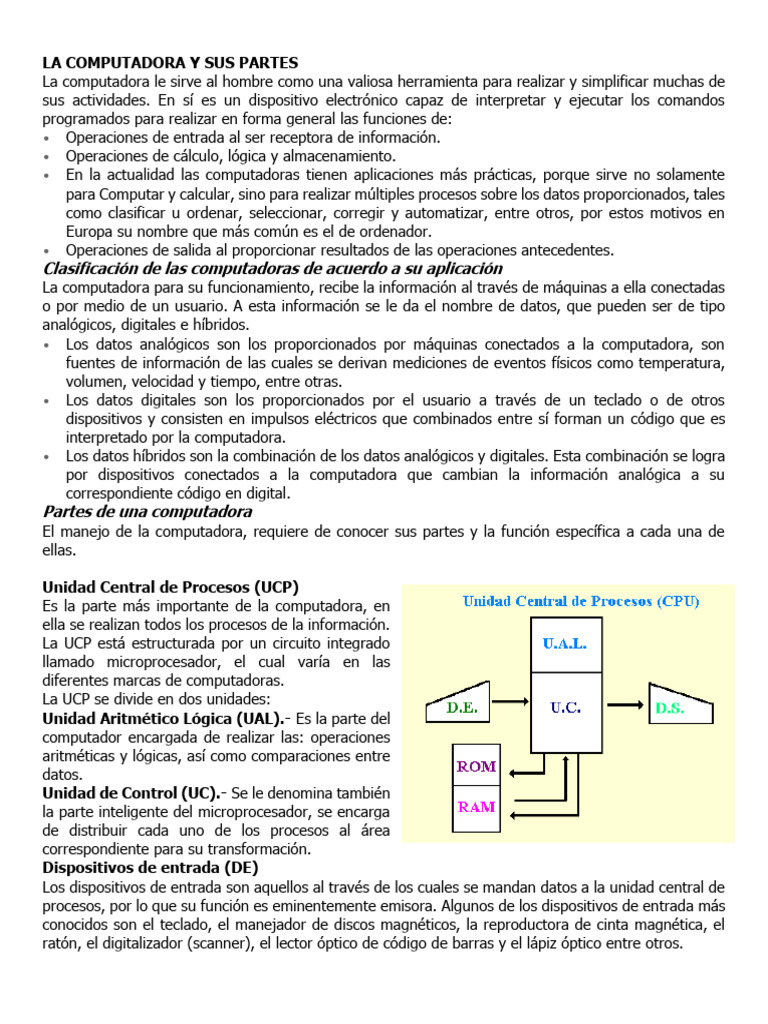 La Computadora y Sus Partes | PDF | Hardware de la computadora ...