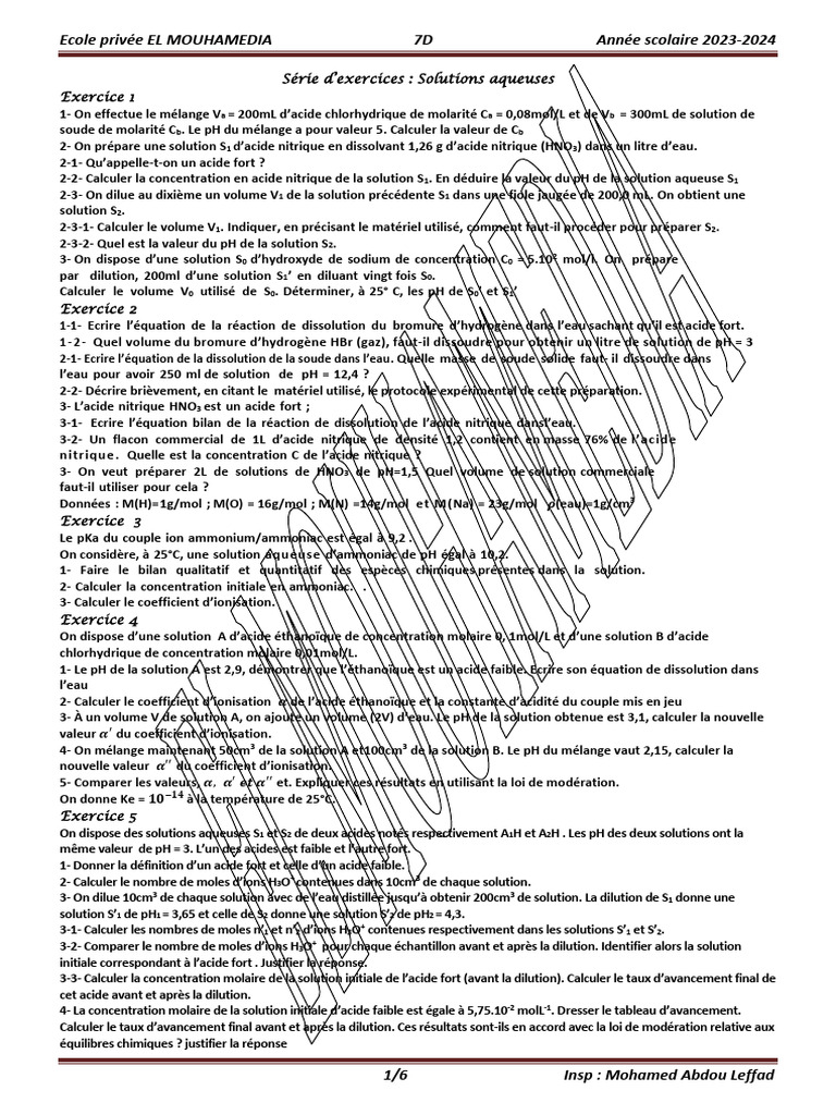 Moha Série Solutions Aqueuses 2024 | PDF